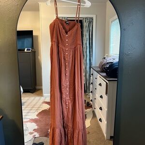 Wishlist rust Button-Front Maxi Sundress with Smocked Bodice